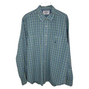 Nautica Men's Button Up Shirt Long Sleeve Green Blue Plaid Sea Voyage Size XL